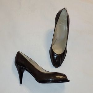 Vintage Christian Dior Brown & Black Open Toe Heels